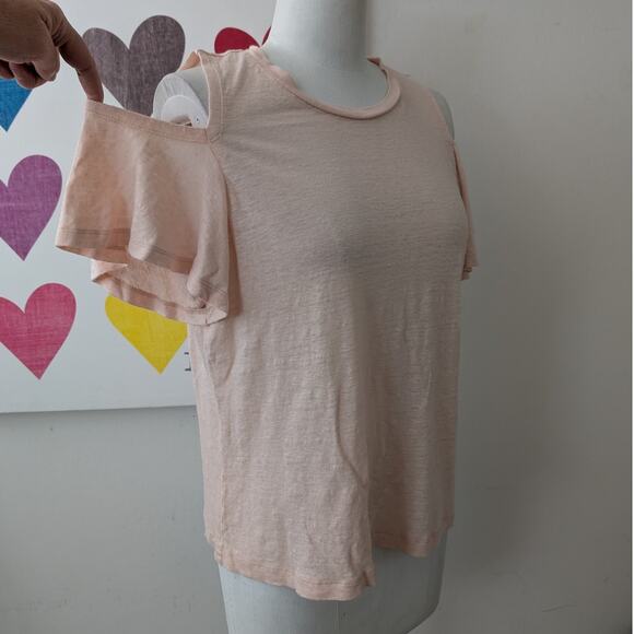 Rebecca Taylor pink cold shoulder stretch linen top size large - Picture 5 of 13
